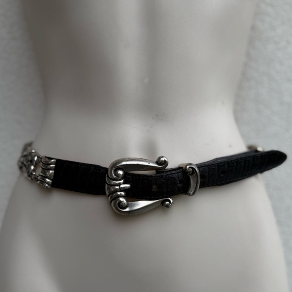 Vintage 1996 Brighton Concho Ornate Filigree Black Leather Belt Size Small Boho main image 9